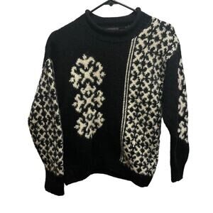 Demetre 100% Wool Black & Cream Crewneck Sweater Women’s Small